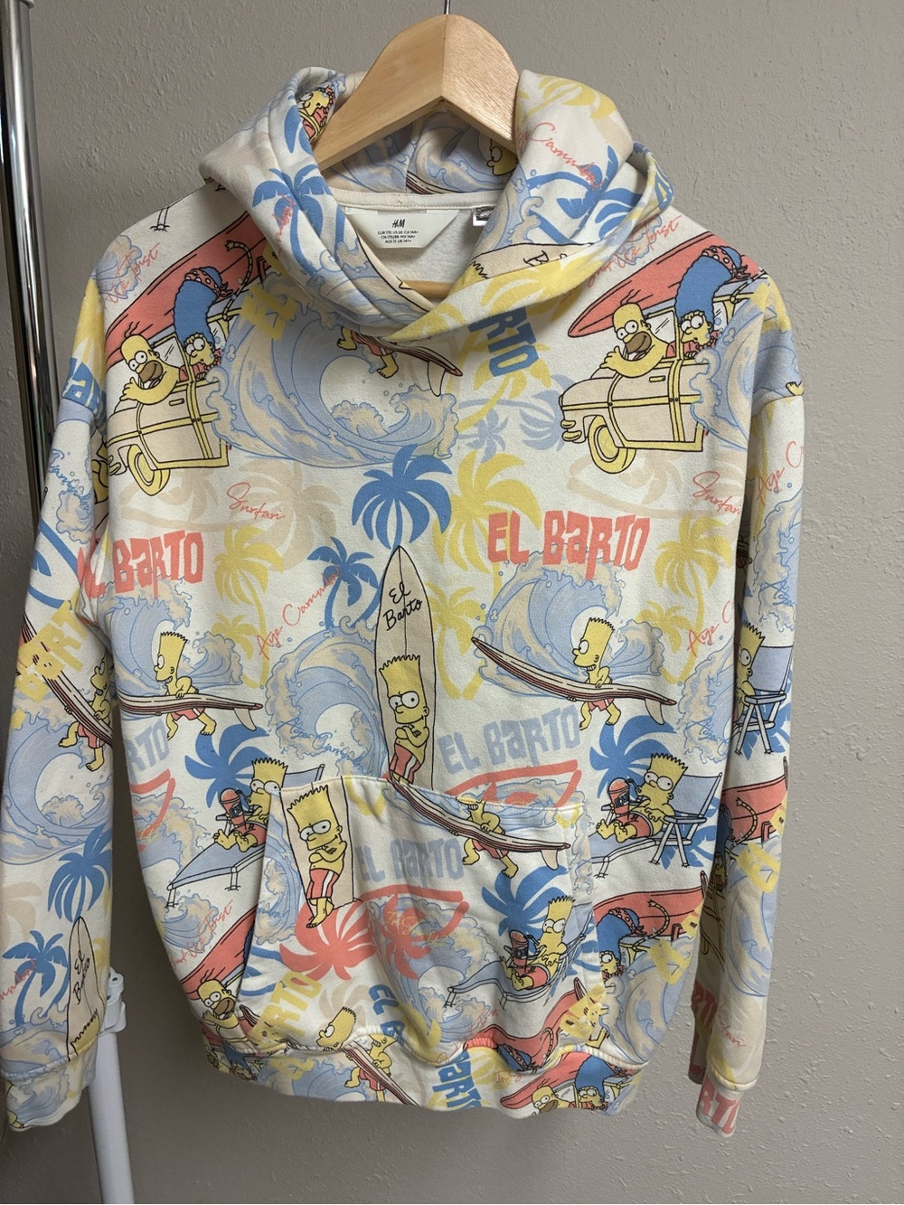 The Simpsons x H&M El Barto All Over Print Surf Graphic Hoodie Fits XS/S